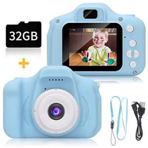 digital camera for kids, selfie digital video recorder camera with 2 inch and 32gb sd card for 3-10 year old kids (blue)