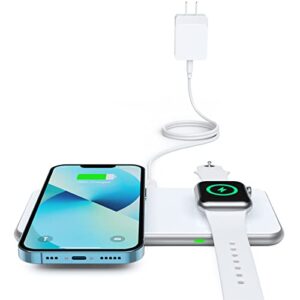 2 in 1 wireless charger, 15w dual wireless charging pad for iphone 14/14 pro/13/13 pro/12/12 pro/11/x/8, samsung s23/s22/ s21/ note 20, airpods 3/2/pro, iwatch 8/7/6/se /5/4/ 3/2(with qc 3.0 adapter)