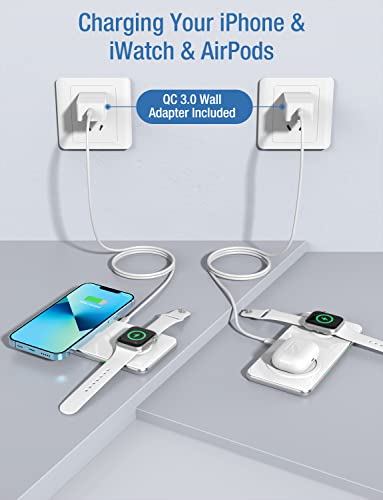 2 in 1 Wireless Charger, 15W Dual Wireless Charging Pad for iPhone 14/14 Pro/13/13 Pro/12/12 Pro/11/X/8, Samsung S23/S22/ S21/ Note 20, Airpods 3/2/Pro, iWatch 8/7/6/SE /5/4/ 3/2(with QC 3.0 Adapter)