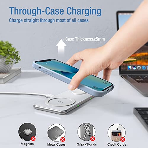 2 in 1 Wireless Charger, 15W Dual Wireless Charging Pad for iPhone 14/14 Pro/13/13 Pro/12/12 Pro/11/X/8, Samsung S23/S22/ S21/ Note 20, Airpods 3/2/Pro, iWatch 8/7/6/SE /5/4/ 3/2(with QC 3.0 Adapter)