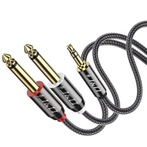 j&d 3.5mm 1/8 inch trs male to dual 6.35mm 1/4 inch ts male mono stereo y-cable splitter for amplifiers/mixer audio recorder, zinc alloy housing, nylon braid, gold plated copper shell, 25 feet