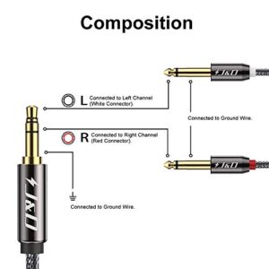 J&D 3.5mm 1/8 inch TRS Male to Dual 6.35mm 1/4 inch TS Male Mono Stereo Y-Cable Splitter for Amplifiers/Mixer Audio Recorder, Zinc Alloy Housing, Nylon Braid, Gold Plated Copper Shell, 25 Feet