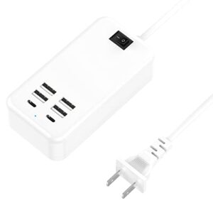 usb charger, flymic 30w 6 port usb charger station for multiple devices usb power strip usb c charger block usb charging hub for iphone 14/13 pro max/13 pro/13, ipad pro, switch, galaxy s21 (white)