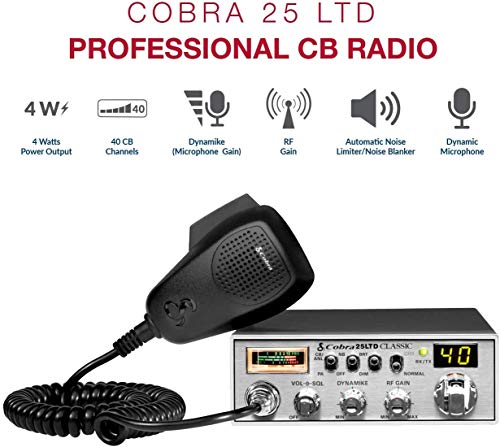 Cobra 25LTD Professional CB Radio - Emergency Radio, Travel Essentials, Instant Channel 9, 4 Watt Output, Full 40 Channels, 9 Foot Cord, 4 Pin Connector