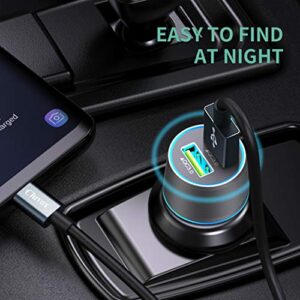 Rapid USB C Car Charger, Compatible for Samsung Galaxy S23/S22/S21/Note 20/Ultra/10/Plus/9/8/S20 Plus/Ultra/S10+/S10e/S9/S8/A50/A70, Quick Charge 3.0 Dual USB 18W Fast Car Charger+ Type C Cable 3.3ft