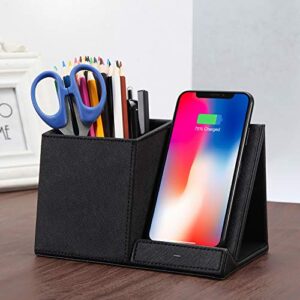 COSOOS Fast Wireless Charger with Desk Organizer, Desk Phone Charger Compatible with 13/13 Pro/13 Pro Max/13 Mini/SE /12/11/XS/8 Plus, Galaxy S21/S20+/S10/Note 10/Note 9/(No AC Adapter)