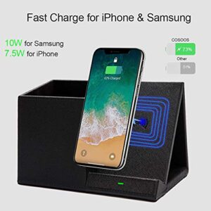 COSOOS Fast Wireless Charger with Desk Organizer, Desk Phone Charger Compatible with 13/13 Pro/13 Pro Max/13 Mini/SE /12/11/XS/8 Plus, Galaxy S21/S20+/S10/Note 10/Note 9/(No AC Adapter)