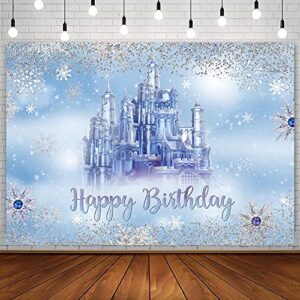 aibiin 7x5ft winter happy birthday backdrop for baby blue winter onederland castle glitter snowflake wonderland photography background princess prince bday party decoration banner photo booth studio
