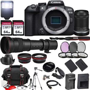 canon eos r10 mirrorless camera w/rf-s 18-150mm f/3.5-6.3 is stm lens + 420-800mm f/8.3 hd manual telephoto lens + 2x 64gb memory + hood + case + filters + tripod & more (35pc bundle)
