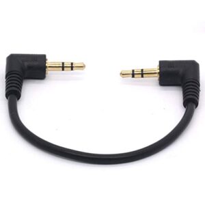 Short 3.5mm Right Angle Cable, Gold Plated 90 Degree 3.5 Male to Male Audio Stereo Jack Plug Car Aux 3-Pole TRS, Speaker