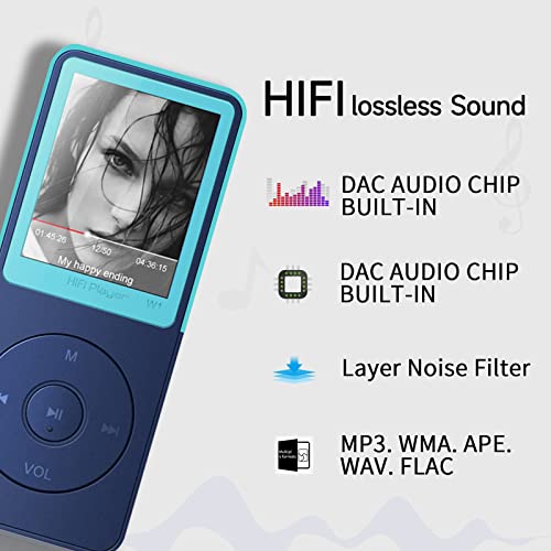 Mp3 Player for Kids Tengsen Mo3 Portable Music Player Mp3 & Mp4 Players Digital Audio with FM Radio Mps3 Players Mighty Mp3 Reproductor Photo View Lossless Sound Support Up to 128GB (Blue)