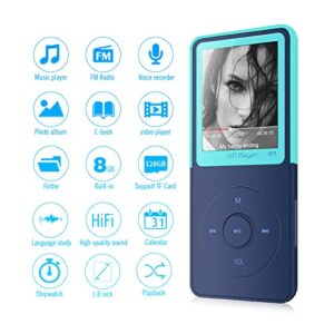 Mp3 Player for Kids Tengsen Mo3 Portable Music Player Mp3 & Mp4 Players Digital Audio with FM Radio Mps3 Players Mighty Mp3 Reproductor Photo View Lossless Sound Support Up to 128GB (Blue)