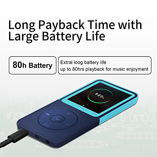 Mp3 Player for Kids Tengsen Mo3 Portable Music Player Mp3 & Mp4 Players Digital Audio with FM Radio Mps3 Players Mighty Mp3 Reproductor Photo View Lossless Sound Support Up to 128GB (Blue)