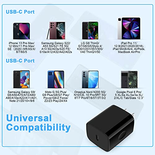 USB C Samsung Fast Charging Block Plug for Samsung Galaxy A14 5G,A54,A23,A13 5G,S23,A53,A03s,Z Fold 4,A34,S21FE,S22,Type C Charger Box Wall Adapter for iPhone 14,13 Pro Max,12,SE,11,8,X;Pixel 7 Pro,6a