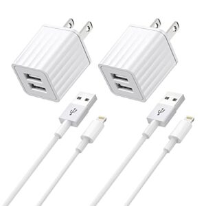 iphone charger, [apple mfi certified] fast iphone charger 2pack 6ft lightning cable cord fast charging dual 2 port plug usb wall charger compatible with iphone 14 13 12 11 pro max xs xr x 8 plus ipad