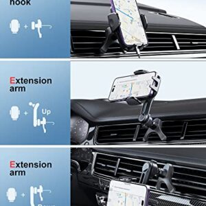 Car Vent Phone Holder Mount Clip with Extension Arm[2 Mounting Options][Never Blocking] Universal 2 In 1 Car Cell Phone Holder Mount [360°Rotation] Compatible with iPhone 13 14 Samsung All 4-7"Phone