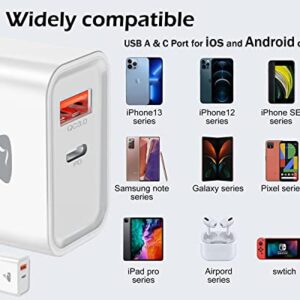 USB C Wall Charger, Aioneus 20w USB C Power Adapter, PowerPort PD iPhone Fast Charging Block, Dual Port for iPad/iPad Mini, iPhone 13/13 Mini/13 Pro/13 Pro Max/12/11, Pixel, Galaxy, and More（White）