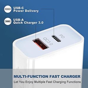 USB C Wall Charger, Aioneus 20w USB C Power Adapter, PowerPort PD iPhone Fast Charging Block, Dual Port for iPad/iPad Mini, iPhone 13/13 Mini/13 Pro/13 Pro Max/12/11, Pixel, Galaxy, and More（White）