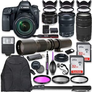 canon eos 6d mark ii dslr camera w/ 24-105mm stm lens bundle + canon ef 75-300mm iii lens, canon 50mm f/1.8 and 500mm preset lens + deluxe backpack + 64gb memory + monopod + professional bundle