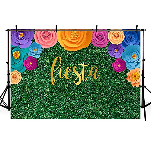 Sendy 7x5ft Mexican Fiesta Theme Backdrop for Photography Festival Birthday Party Decorations Supplies Cinco De Mayo Carnival Colorful Floral Green Grass Wall Background Banner Photo Props
