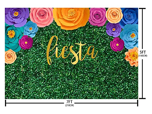 Sendy 7x5ft Mexican Fiesta Theme Backdrop for Photography Festival Birthday Party Decorations Supplies Cinco De Mayo Carnival Colorful Floral Green Grass Wall Background Banner Photo Props