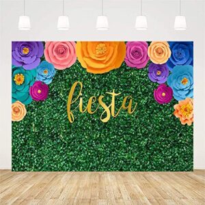 Sendy 7x5ft Mexican Fiesta Theme Backdrop for Photography Festival Birthday Party Decorations Supplies Cinco De Mayo Carnival Colorful Floral Green Grass Wall Background Banner Photo Props