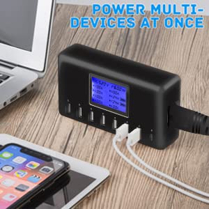 USB Charger, slitinto 60W 12A 8-Port USB Charging Station Multi Port USB Hub Charger Compact Size LCD Display Compatible with iPhone iPad Samsung Kindle Tablet Bluetooth Earbuds and More