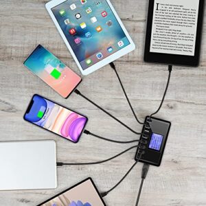 USB Charger, slitinto 60W 12A 8-Port USB Charging Station Multi Port USB Hub Charger Compact Size LCD Display Compatible with iPhone iPad Samsung Kindle Tablet Bluetooth Earbuds and More