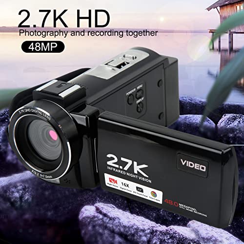 HD Digital Camera, Resolution 2.7K Full HD 100240V 16x Digital Zoom DV Camera 3 Inch IPS Screen for Photography (US Plug)