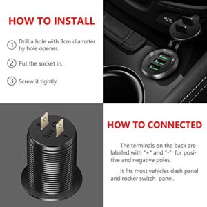 3 USB 3.0 Car Charger, 12V/24V 36W QC3.0 USB Charger Socket, 3 x USB 3.0 Socket Charger USB Outlet Fast Charge with 10A Wire Fuse Aluminum (Black)