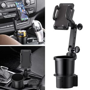 yonput 1 pc car cup holder with cellphone mount, multifunctional large car cup holder expander adapter long arm with 360° rotation compatible with iphone, samsung and all smartphones (black)