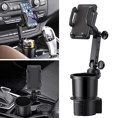 Yonput 1 PC Car Cup Holder with Cellphone Mount, Multifunctional Large Car Cup Holder Expander Adapter Long Arm with 360° Rotation Compatible with iPhone, Samsung and All Smartphones (Black)