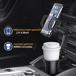 Yonput 1 PC Car Cup Holder with Cellphone Mount, Multifunctional Large Car Cup Holder Expander Adapter Long Arm with 360° Rotation Compatible with iPhone, Samsung and All Smartphones (Black)