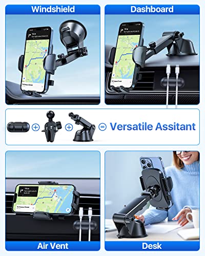 HTU Cell Phone Holder for Car [Upgraded Super Suction & Stable] Handsfree Car Phone Holder Mount Dashboard Windshield Air Vent Car Mount for iPhone 14 13 12 Pro Max Samsung Smartphones & Car Truck