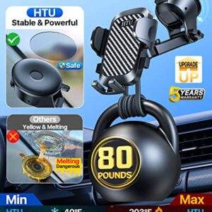 HTU Cell Phone Holder for Car [Upgraded Super Suction & Stable] Handsfree Car Phone Holder Mount Dashboard Windshield Air Vent Car Mount for iPhone 14 13 12 Pro Max Samsung Smartphones & Car Truck
