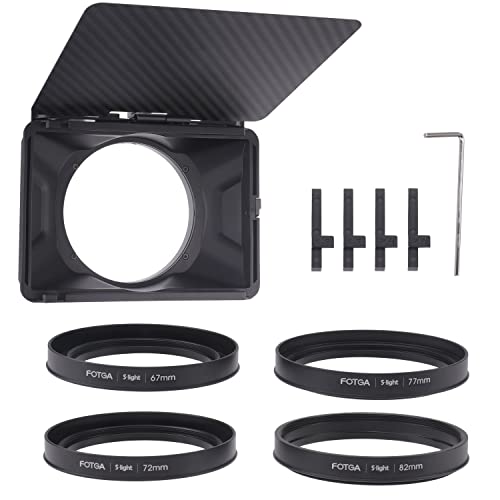 Fotga Mini Lightweight 4x4 4x5.65 Clip-on Lens Matte Box for DSLR Mirrorless Camera A7 A7R A7S II III IV Z6 Z7 II RP R3 R5C GH5 GH6 BMPCC 4K 6K,Compatible 52mm/55mm/58mm/62mm/67mm/72mm/77mm/82mm Lens