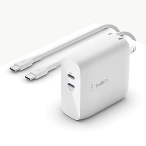 belkin boostcharge usb c 68w gan wall charger w/ dual ports – iphone charger fast charging – type c charger – usb c charger w/ pd for apple iphone, samsung galaxy, airpods pro, ipad pro, macbook pro