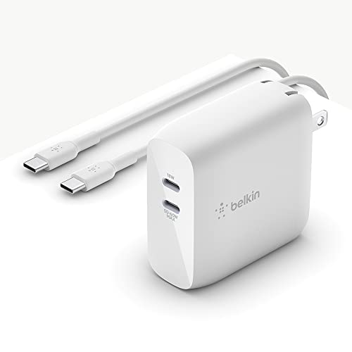 Belkin BoostCharge USB C 68W GaN Wall Charger w/ Dual Ports - iPhone Charger Fast Charging - Type C Charger - USB C Charger w/ PD for Apple iPhone, Samsung Galaxy, Airpods Pro, iPad Pro, Macbook Pro