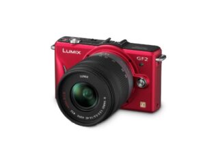 panasonic lumix dmc-gf2 12 mp micro four-thirds mirrorless digital camera with 3.0-inch touch-screen lcd and 14-42mm lens (red)