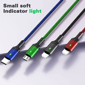 Multi Charging Cable 4A [5Ft 2Pack] Multi Charging Cord Braided 4 in 1 Fast Charger Cable Multi USB Cable Adapter with IP/Type C/Micro USB Port for Cell Phones/IP/Samsung Galaxy/LG/OnePlus/HTC/PS