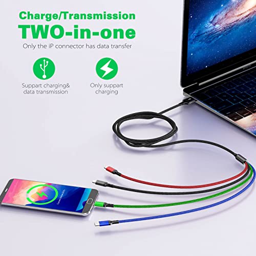 Multi Charging Cable 4A [5Ft 2Pack] Multi Charging Cord Braided 4 in 1 Fast Charger Cable Multi USB Cable Adapter with IP/Type C/Micro USB Port for Cell Phones/IP/Samsung Galaxy/LG/OnePlus/HTC/PS