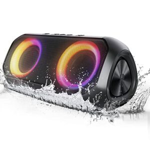 rythflo bluetooth speakers, 24w deep bass portable wireless speaker, 24h playtime, build-in mic, ipx6 waterproof outdoor blue tooth speaker via bluetooth 5.0/3.5mm aux-in/tf card connection
