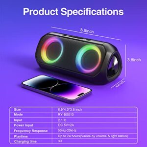 Rythflo Bluetooth Speakers, 24W Deep Bass Portable Wireless Speaker, 24H Playtime, Build-in MIC, IPX6 Waterproof Outdoor Blue Tooth Speaker Via Bluetooth 5.0/3.5mm Aux-in/TF Card Connection