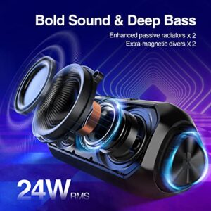 Rythflo Bluetooth Speakers, 24W Deep Bass Portable Wireless Speaker, 24H Playtime, Build-in MIC, IPX6 Waterproof Outdoor Blue Tooth Speaker Via Bluetooth 5.0/3.5mm Aux-in/TF Card Connection