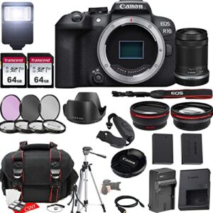 canon eos r10 mirrorless camera w/rf-s 18-150mm f/3.5-6.3 is stm lens + 2x 64gb memory + hood + case + filters + tripod & more (35pc bundle)