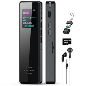 64gb smart digital voice recorder with playback – audio voice recorder for lectures meetings, recording device dictaphone sound tape recorder with card reader