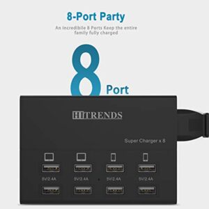 USB Charger, HITRENDS 8 Ports Charging Station 60W/12A Multi Port USB Charger Hub for Multiple Devices (5ft Cord, Black)