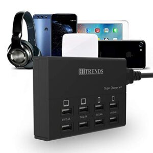 USB Charger, HITRENDS 8 Ports Charging Station 60W/12A Multi Port USB Charger Hub for Multiple Devices (5ft Cord, Black)