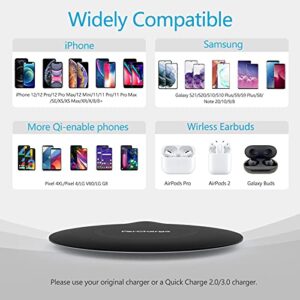 Slim Wireless Charger, 15W Fast Wireless Charging Pad Compatible with iPhone 14/13/12/12 Pro Max/12 Mini/11/XR/X/8 Plus, Samsung Galaxy S21/S20 Ultra/S10/S9/Note 10, Pixel 7/6 Pro/5/4 XL (No Adapter)