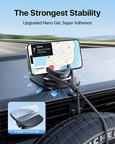 andobil 2023 Upgraded Dashboard Phone Holder Car, [ Ultra Steady, Never Slip ] Reusable Silicone Phone Mount for Car, 360°Rotatable,Compatible for iPhone, Samsung, Smartphone, GPS